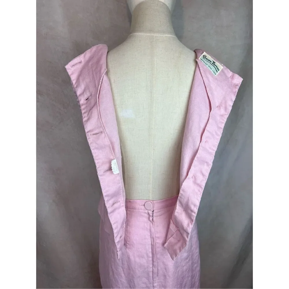 Vintage 1960s Linen Skirt Set Baby Pink Embroidered Susan Thomas Size Small/MD